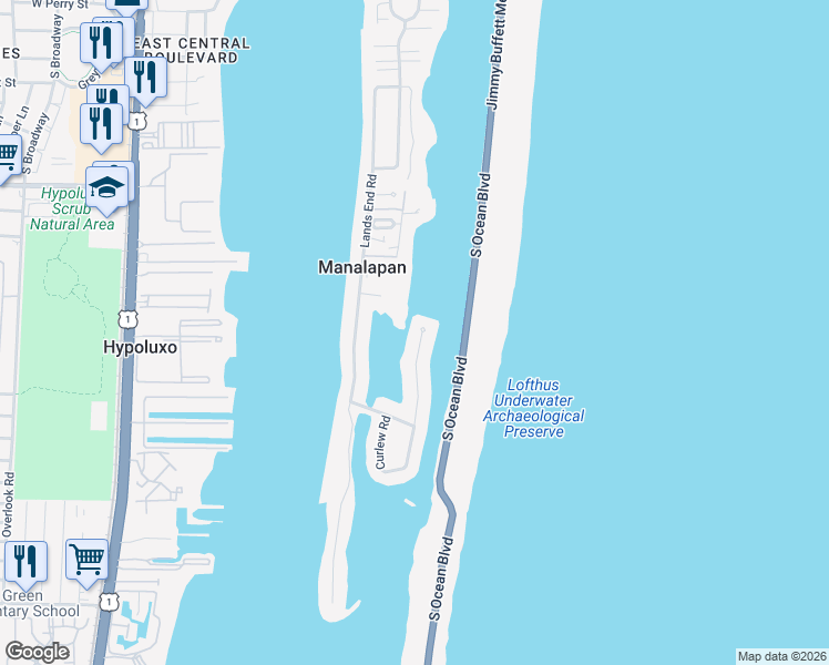 map of restaurants, bars, coffee shops, grocery stores, and more near 90 Spoonbill Road in Lantana