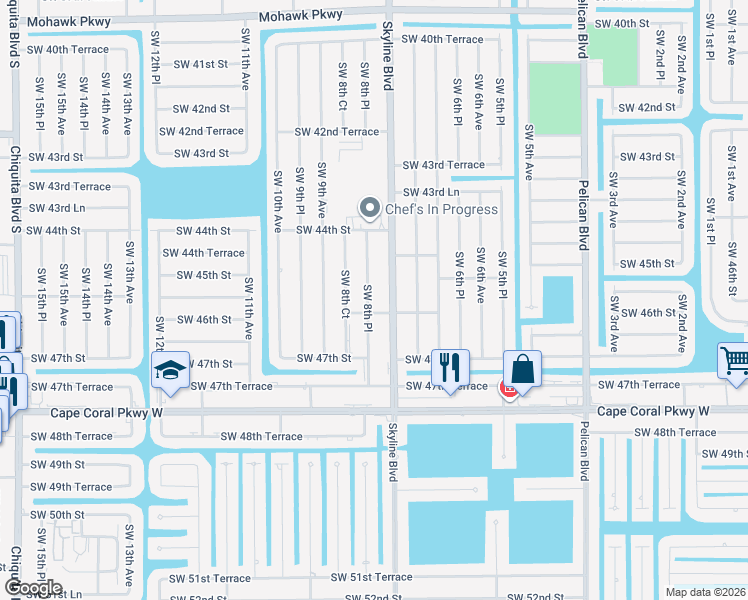 map of restaurants, bars, coffee shops, grocery stores, and more near 4535 Southwest 8th Place in Cape Coral