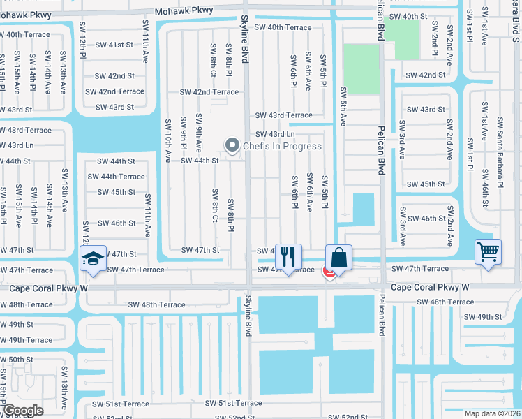 map of restaurants, bars, coffee shops, grocery stores, and more near 717 Southwest 46th Street in Cape Coral
