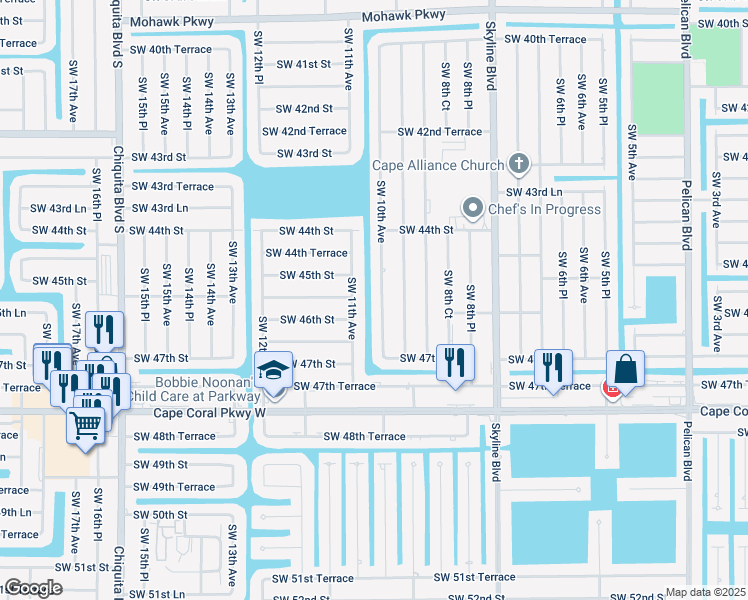 map of restaurants, bars, coffee shops, grocery stores, and more near 4540 Southwest 10th Avenue in Cape Coral