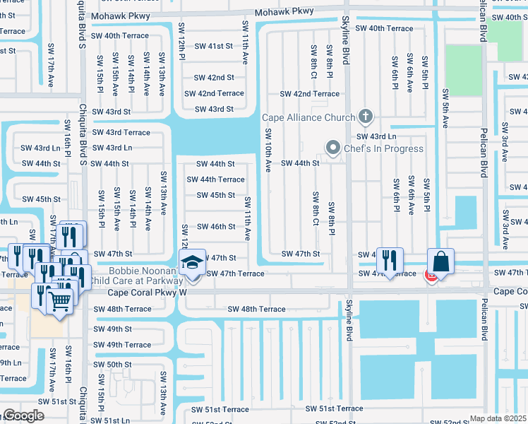 map of restaurants, bars, coffee shops, grocery stores, and more near 4540 Southwest 10th Avenue in Cape Coral