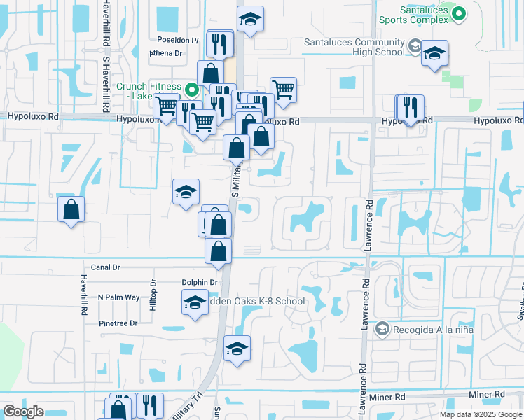 map of restaurants, bars, coffee shops, grocery stores, and more near 4337 Colony View Drive in Lake Worth