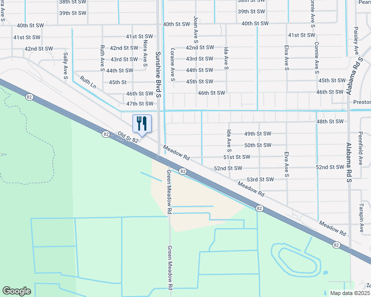 map of restaurants, bars, coffee shops, grocery stores, and more near 1708 Meadow Road in Lehigh Acres