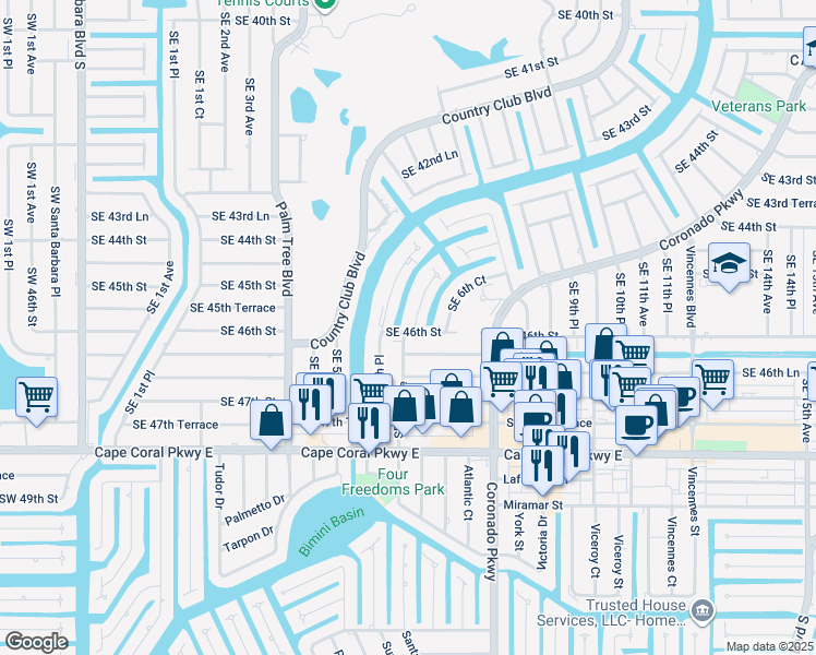 map of restaurants, bars, coffee shops, grocery stores, and more near 4604 Southeast 6th Avenue in Cape Coral