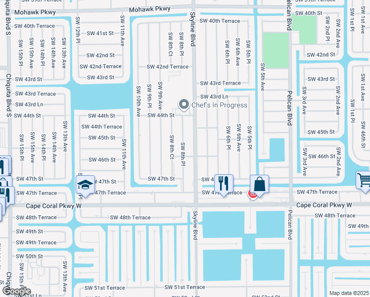 map of restaurants, bars, coffee shops, grocery stores, and more near 4535 Southwest 8th Place in Cape Coral