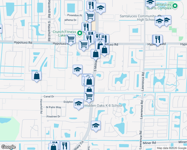 map of restaurants, bars, coffee shops, grocery stores, and more near 4278 Colony View Drive in Lake Worth