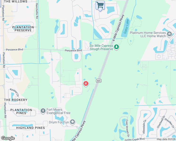 map of restaurants, bars, coffee shops, grocery stores, and more near 12091 J V Parker Lane in Fort Myers