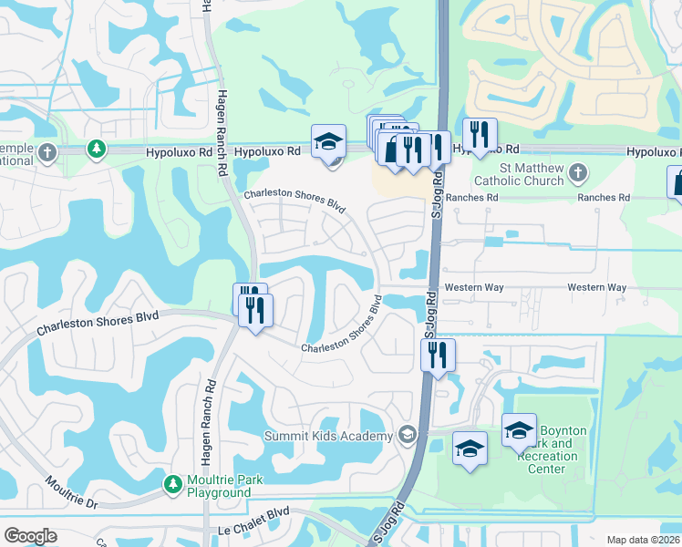map of restaurants, bars, coffee shops, grocery stores, and more near 7408 Rockbridge Circle in Lake Worth