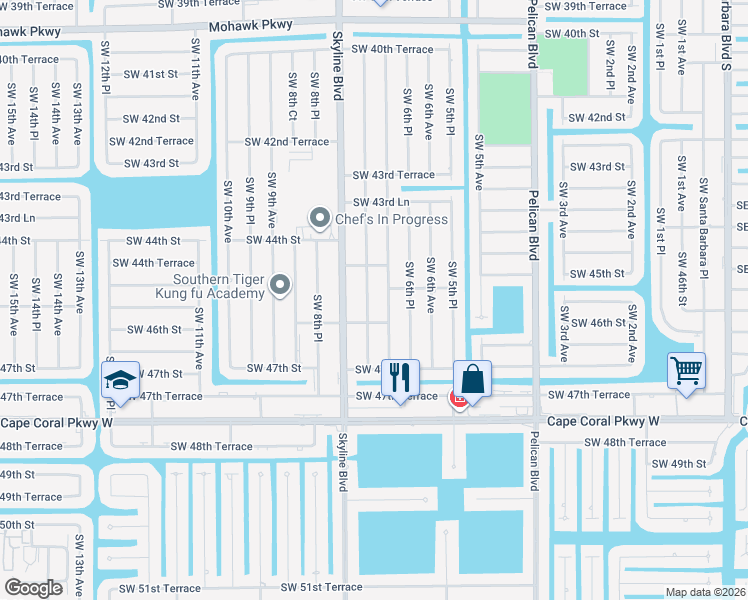 map of restaurants, bars, coffee shops, grocery stores, and more near 4512 Southwest 7th Place in Cape Coral