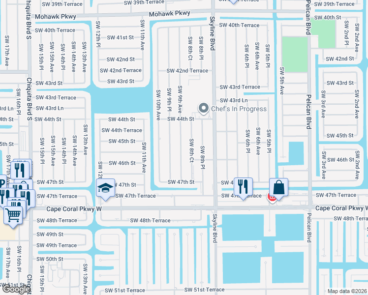 map of restaurants, bars, coffee shops, grocery stores, and more near 4426 Southwest 8th Court in Cape Coral