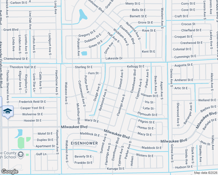 map of restaurants, bars, coffee shops, grocery stores, and more near 522 Redwood Avenue South in Lehigh Acres