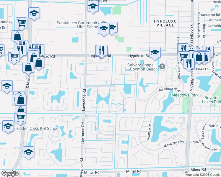 map of restaurants, bars, coffee shops, grocery stores, and more near 3737 Providence Road in Boynton Beach