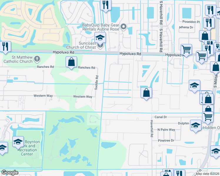 map of restaurants, bars, coffee shops, grocery stores, and more near 5590 Sandbirch Way in Lake Worth