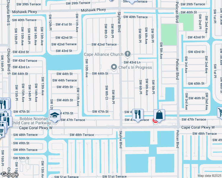 map of restaurants, bars, coffee shops, grocery stores, and more near 4429 Southwest 8th Place in Cape Coral