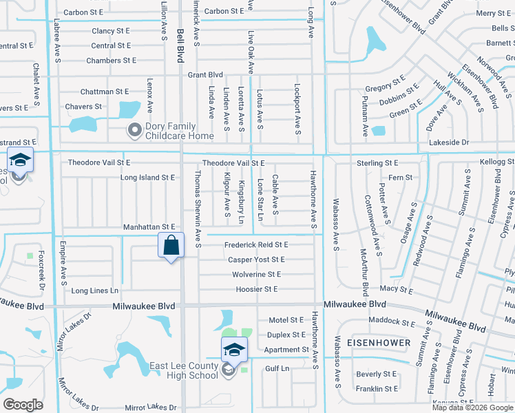map of restaurants, bars, coffee shops, grocery stores, and more near 522 Lone Star Lane in Lehigh Acres