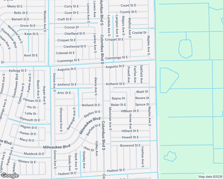 map of restaurants, bars, coffee shops, grocery stores, and more near 527 Montclair Avenue South in Lehigh Acres
