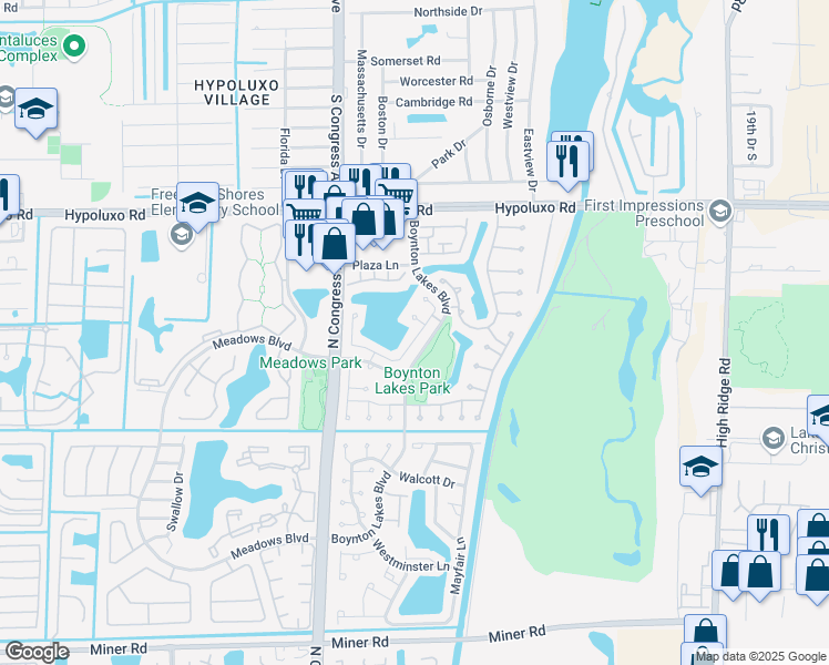 map of restaurants, bars, coffee shops, grocery stores, and more near 62 Buxton Lane in Boynton Beach