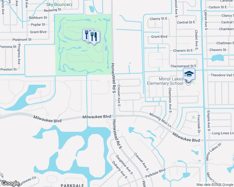 map of restaurants, bars, coffee shops, grocery stores, and more near 516 Creuset Avenue South in Lehigh Acres