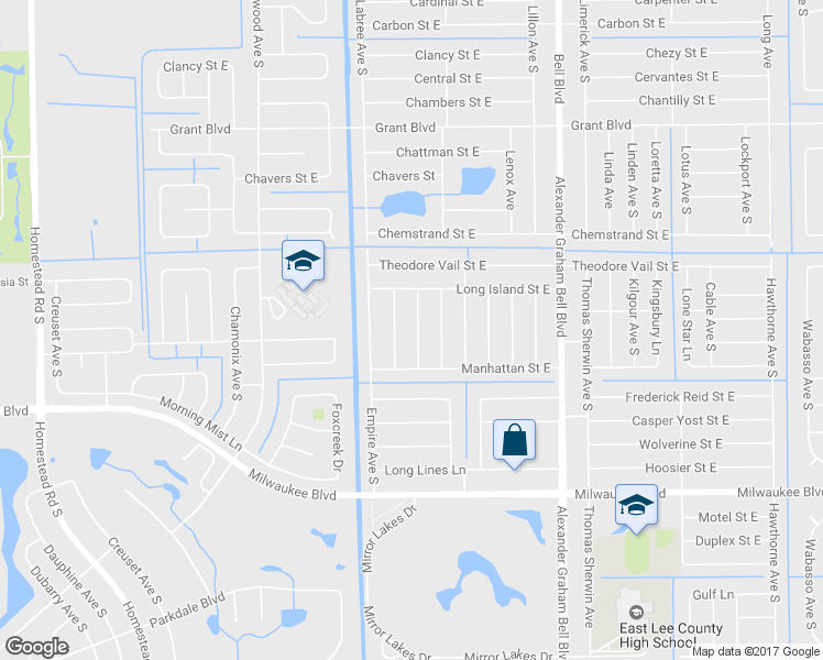 map of restaurants, bars, coffee shops, grocery stores, and more near 520 Genesee Avenue South in Lehigh Acres