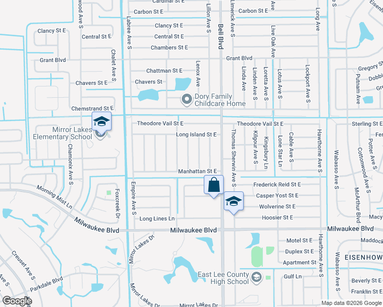 map of restaurants, bars, coffee shops, grocery stores, and more near 521 Edward Hall Avenue South in Lehigh Acres
