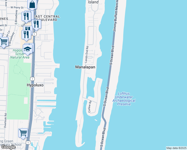 map of restaurants, bars, coffee shops, grocery stores, and more near 130 Churchill Way in Lantana