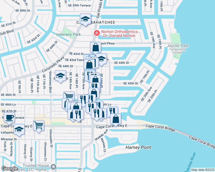 map of restaurants, bars, coffee shops, grocery stores, and more near 4506 Orchid Boulevard in Cape Coral