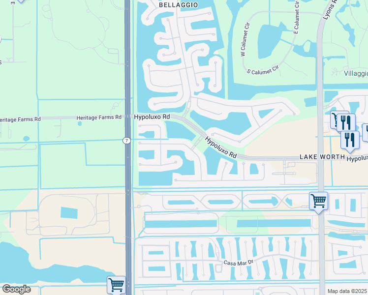 map of restaurants, bars, coffee shops, grocery stores, and more near 9819 Vía Amati in Lake Worth