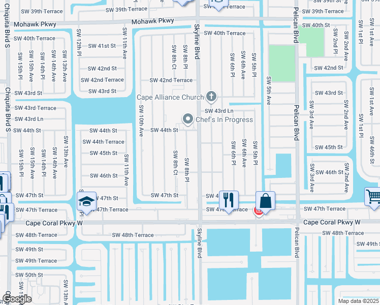 map of restaurants, bars, coffee shops, grocery stores, and more near 4429 Southwest 8th Place in Cape Coral