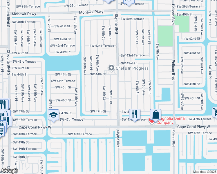 map of restaurants, bars, coffee shops, grocery stores, and more near 4429 Southwest 8th Place in Cape Coral