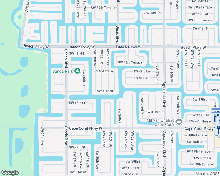 map of restaurants, bars, coffee shops, grocery stores, and more near 4418 Southwest 25th Place in Cape Coral