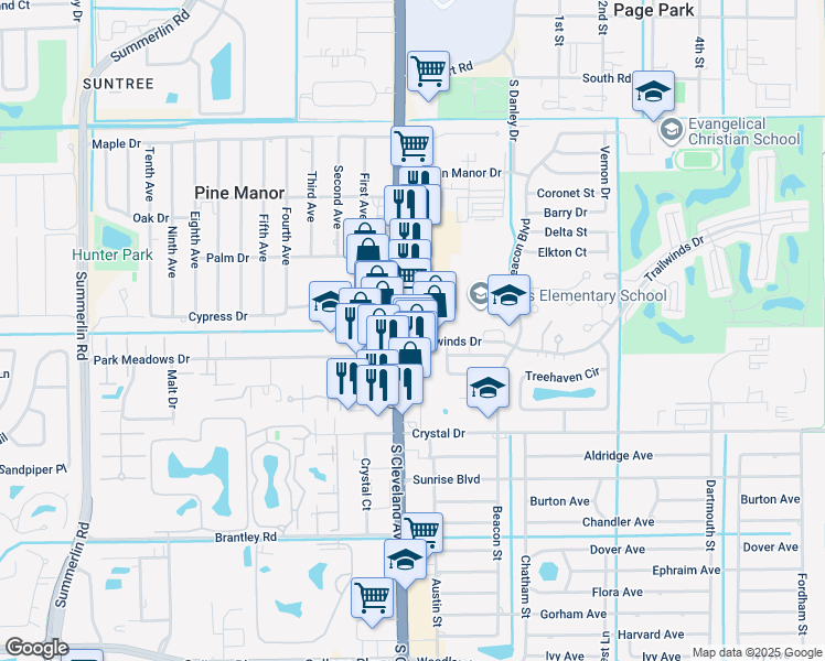 map of restaurants, bars, coffee shops, grocery stores, and more near 11999 South Cleveland Avenue in Fort Myers