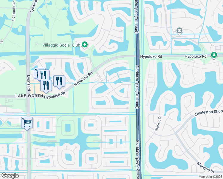 map of restaurants, bars, coffee shops, grocery stores, and more near 7312 Via Leonardo in Lake Worth
