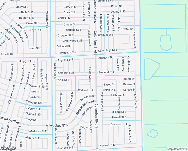 map of restaurants, bars, coffee shops, grocery stores, and more near 524 Columbus Boulevard South in Lehigh Acres