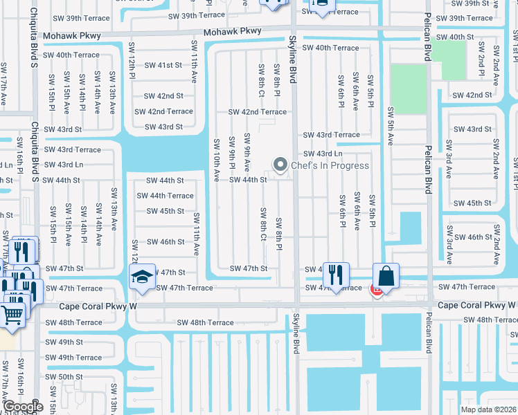 map of restaurants, bars, coffee shops, grocery stores, and more near 4426 Southwest 8th Court in Cape Coral