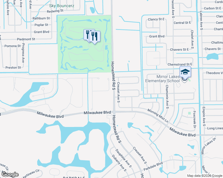 map of restaurants, bars, coffee shops, grocery stores, and more near 516 Creuset Avenue South in Lehigh Acres
