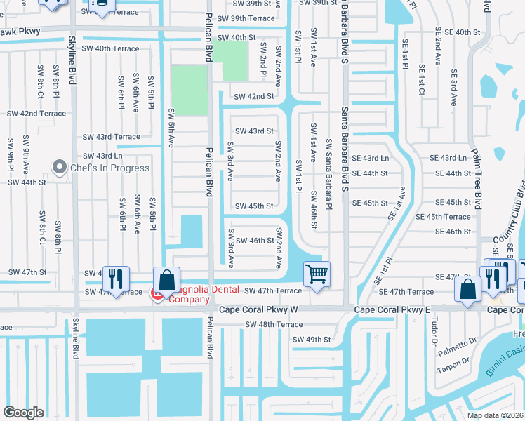 map of restaurants, bars, coffee shops, grocery stores, and more near 218 Southwest 45th Street in Cape Coral