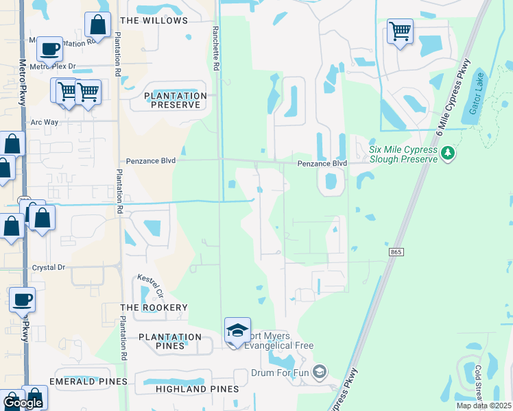map of restaurants, bars, coffee shops, grocery stores, and more near 11659 Solano Drive in Fort Myers