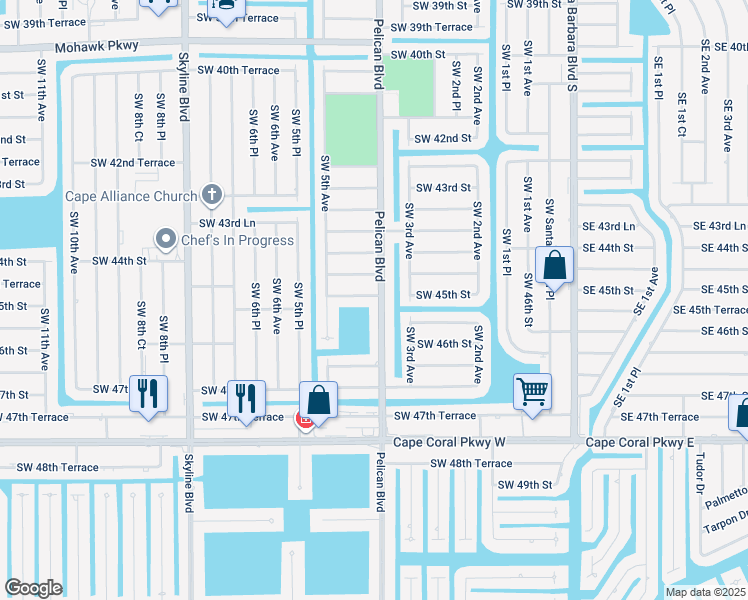 map of restaurants, bars, coffee shops, grocery stores, and more near 4502 Pelican Boulevard in Cape Coral
