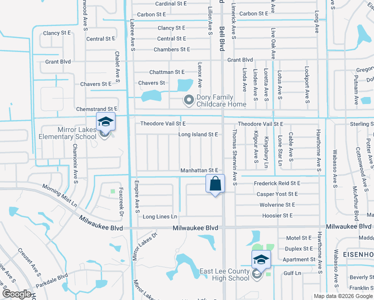 map of restaurants, bars, coffee shops, grocery stores, and more near 521 Edward Hall Avenue South in Lehigh Acres