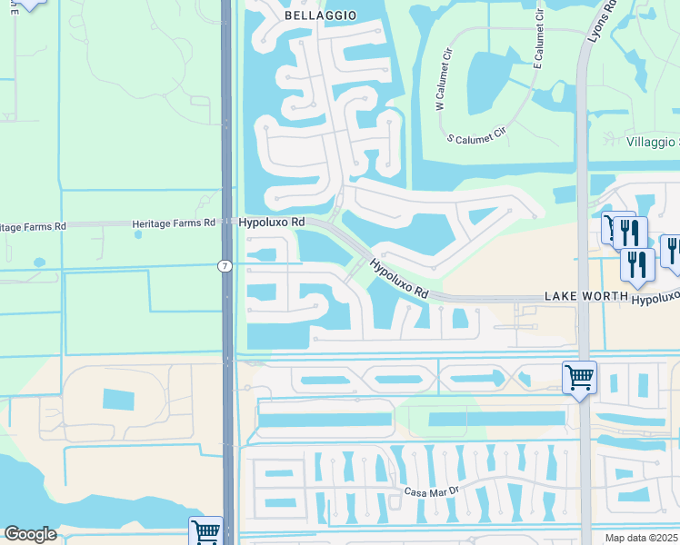 map of restaurants, bars, coffee shops, grocery stores, and more near 9819 Vía Amati in Lake Worth
