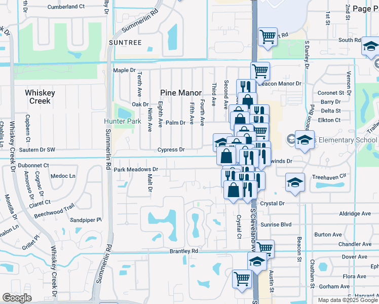 map of restaurants, bars, coffee shops, grocery stores, and more near 1740 Cypress Drive in Fort Myers