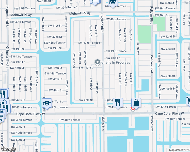 map of restaurants, bars, coffee shops, grocery stores, and more near 4429 Southwest 8th Place in Cape Coral