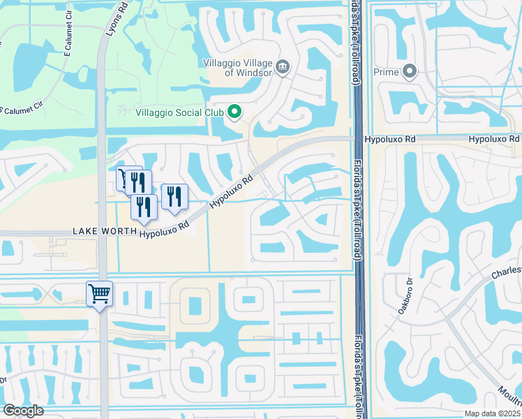 map of restaurants, bars, coffee shops, grocery stores, and more near 7242 Via Luria in Lake Worth