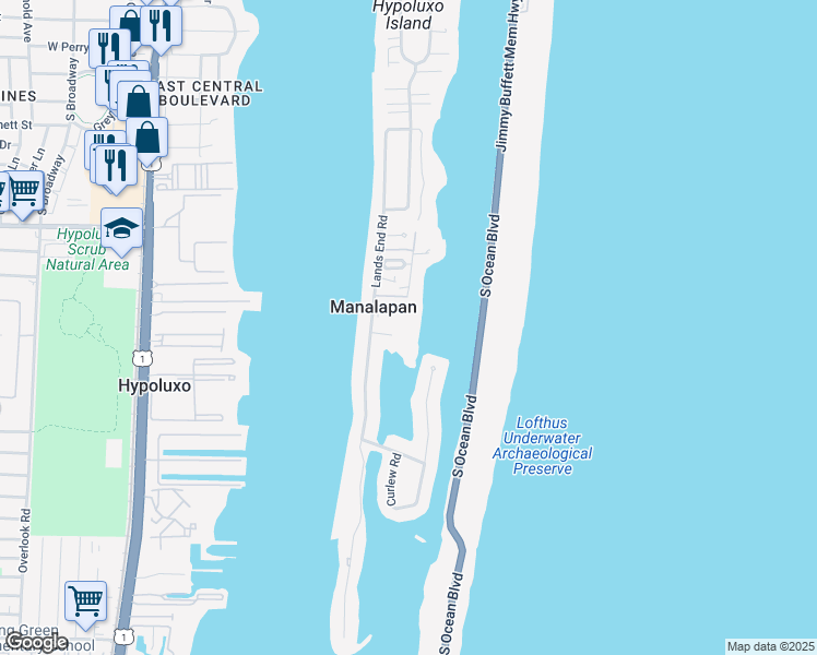 map of restaurants, bars, coffee shops, grocery stores, and more near 130 Churchill Way in Lantana