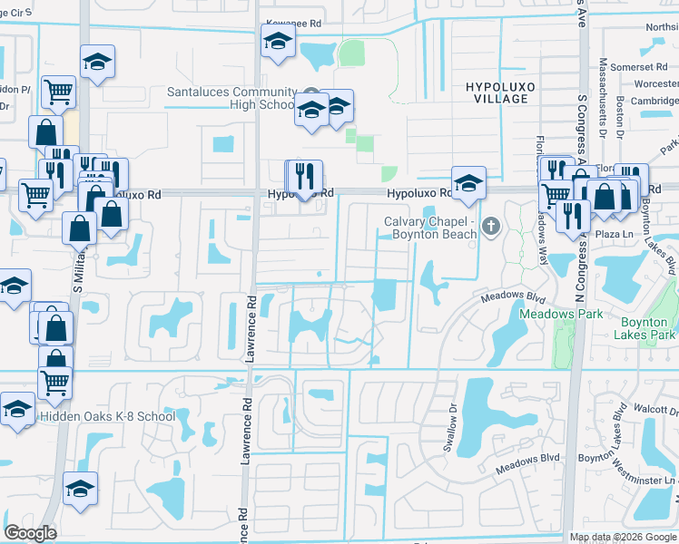map of restaurants, bars, coffee shops, grocery stores, and more near 3737 Providence Road in Boynton Beach
