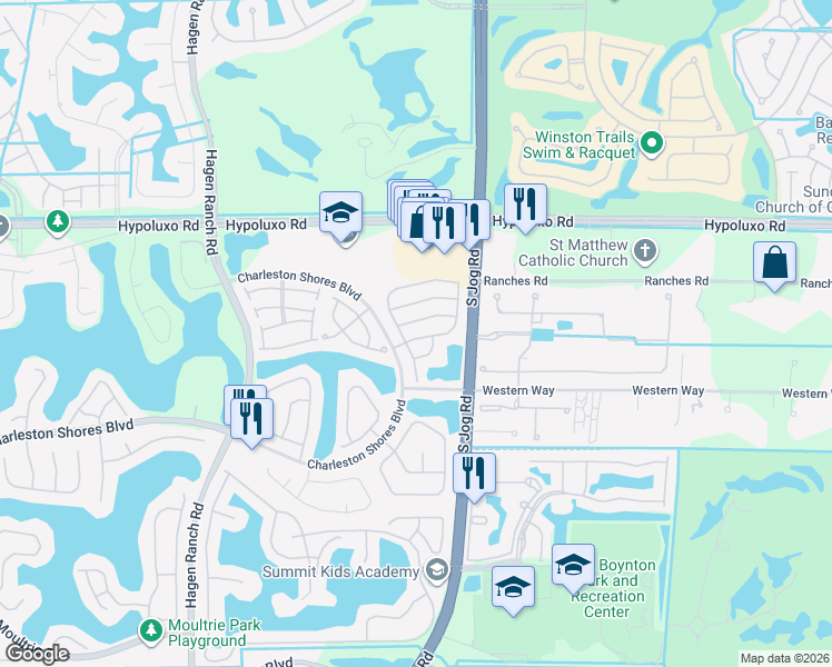 map of restaurants, bars, coffee shops, grocery stores, and more near 7339 Spinnaker Bay Drive in Lake Worth
