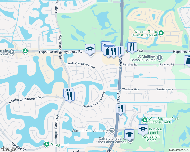 map of restaurants, bars, coffee shops, grocery stores, and more near 6758 Coral Reef Street in Lake Worth