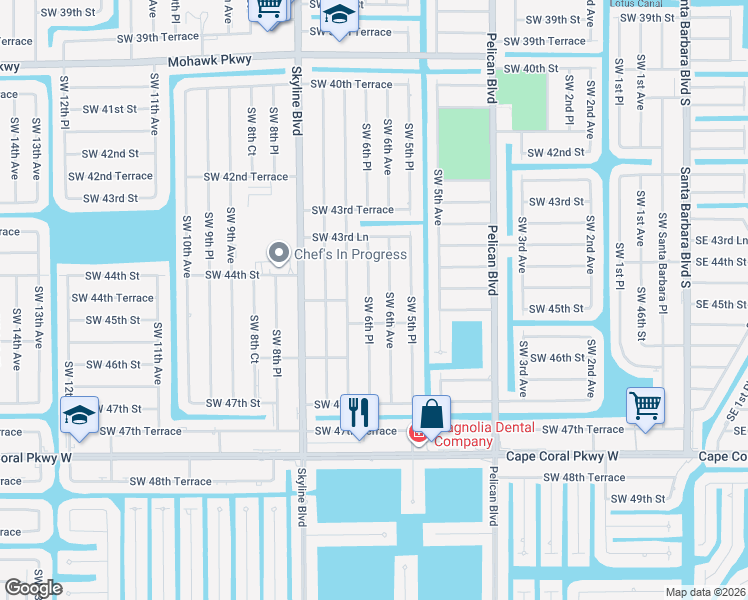 map of restaurants, bars, coffee shops, grocery stores, and more near 4510 Southwest 6th Avenue in Cape Coral