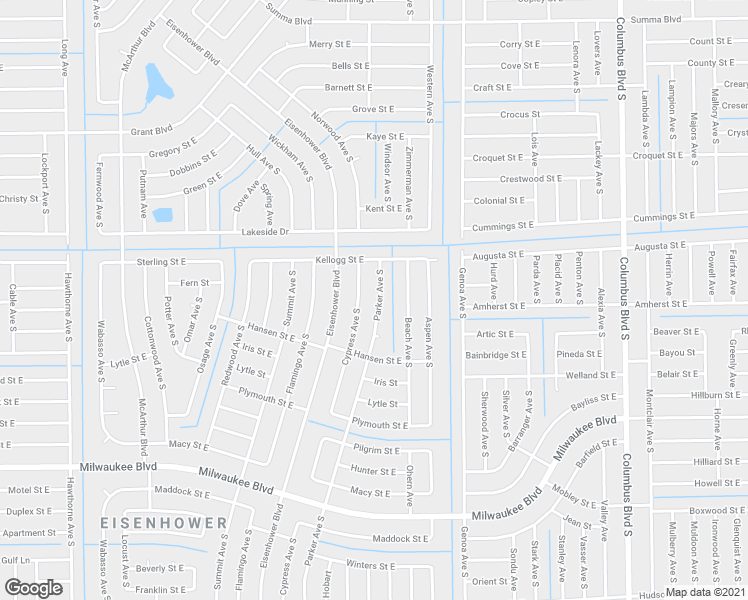 map of restaurants, bars, coffee shops, grocery stores, and more near 516 Parker Avenue South in Lehigh Acres