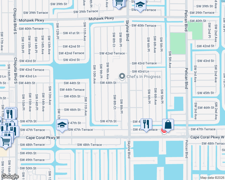 map of restaurants, bars, coffee shops, grocery stores, and more near 4402 Southwest 8th Court in Cape Coral
